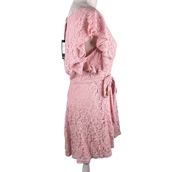 Boohoo Lace Ruffle Sleeve Skater Dress Blush 14 New - Picture 10 of 14